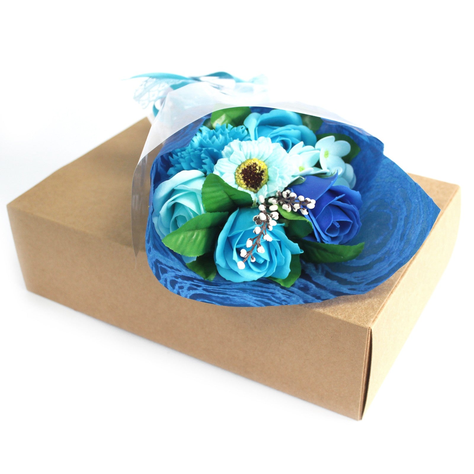 soap flowers bouquet blue rose & daisy boxed handcrafted luxury bath gift Eco-friendly SLS-free paraben-free and silicone-free these scented moisturising soap flowers bring elegance visual appeal and a refreshing aroma Ideal for personal care routines hand washing bathing
