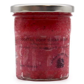 Sugar Body Scrub Strawberry & Rum 300 g Reusable Jar vegan friendly cruelty free paraben and sls free exfoliating-moisturising-hydrating removes impurities aids circulation removes dead skin cells made in the uk suitable for all skin types scented exotic fruits for elegant fragrant glowing skin 