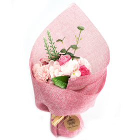 soap flowers bouquet pink rose and carnation handcrafted luxury bath gift Eco-friendly SLS-free paraben-free and silicone-free these scented moisturising soap flowers bring elegance visual appeal and a refreshing aroma Ideal for personal care routines hand washing bathing.
